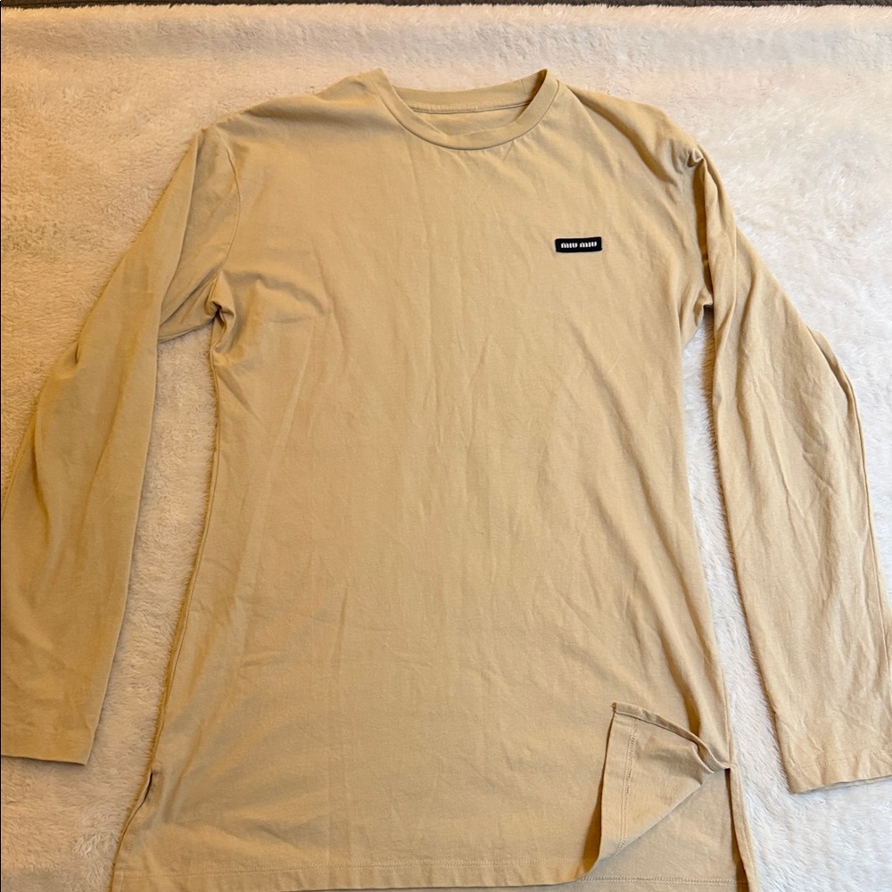 Miu Miu - Long Sleeve crew crewneck Shirt tunic beige cream and black medium M